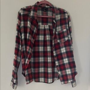 Plaid Button Down Red & White Shirt